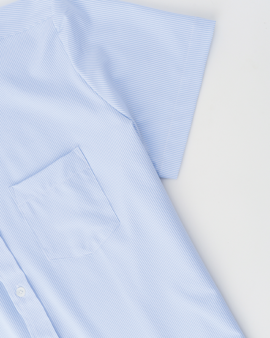 Phenom Classic Light Blue Striped Short Sleeve Dress Shirt