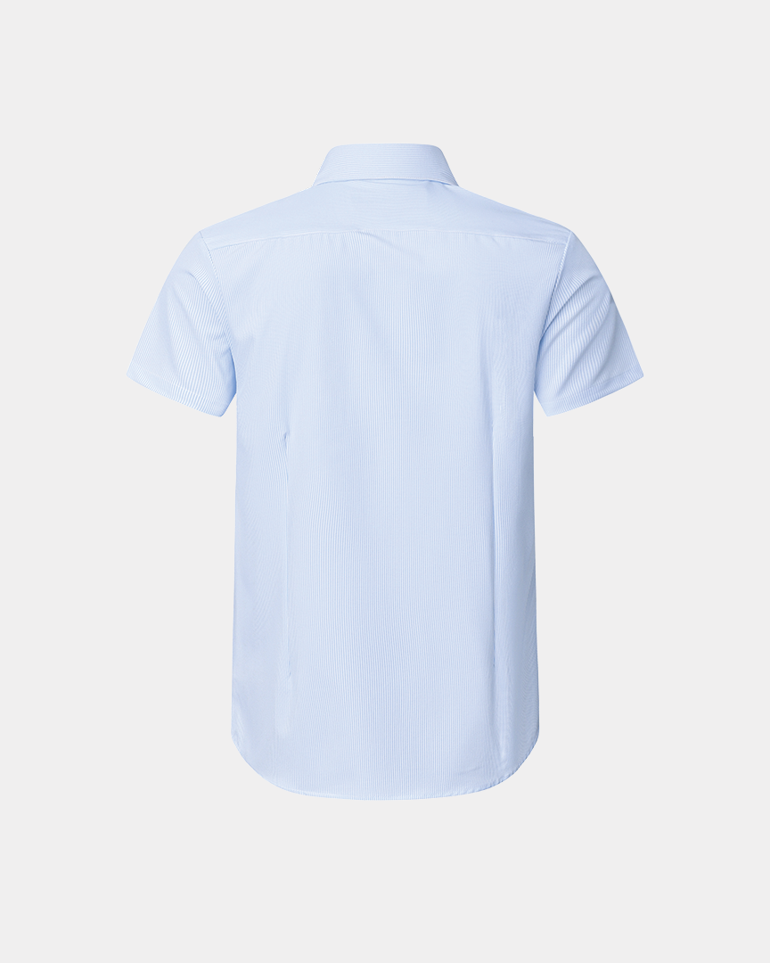 Phenom Classic Light Blue Striped Short Sleeve Dress Shirt