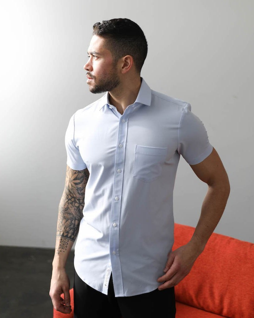 TRUWEAR Classic Phenom Light Blue Short Sleeve Men's Dress Shirt