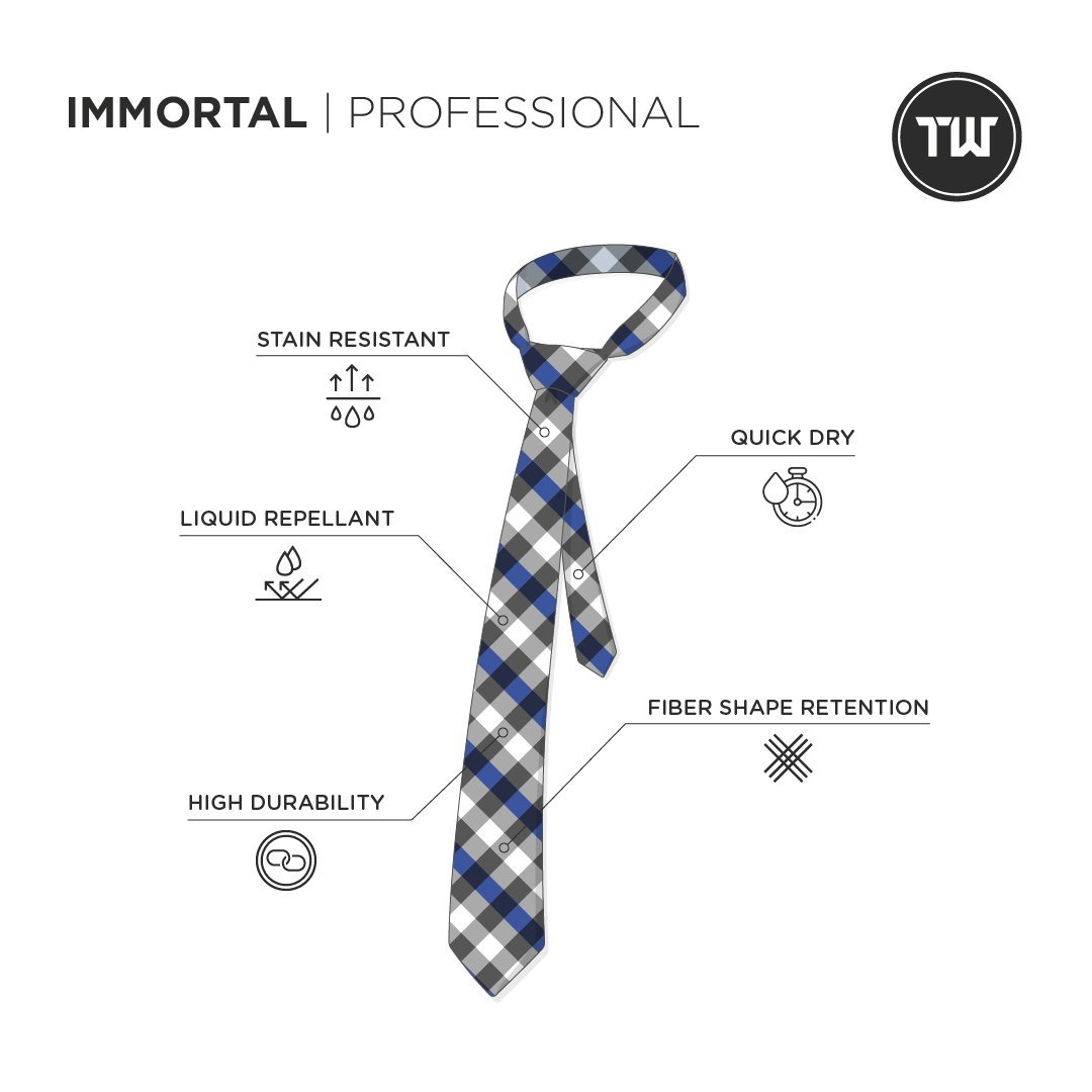 TRUWEAR Immortal Royal Blue & Grey Checkered Dress Tie
